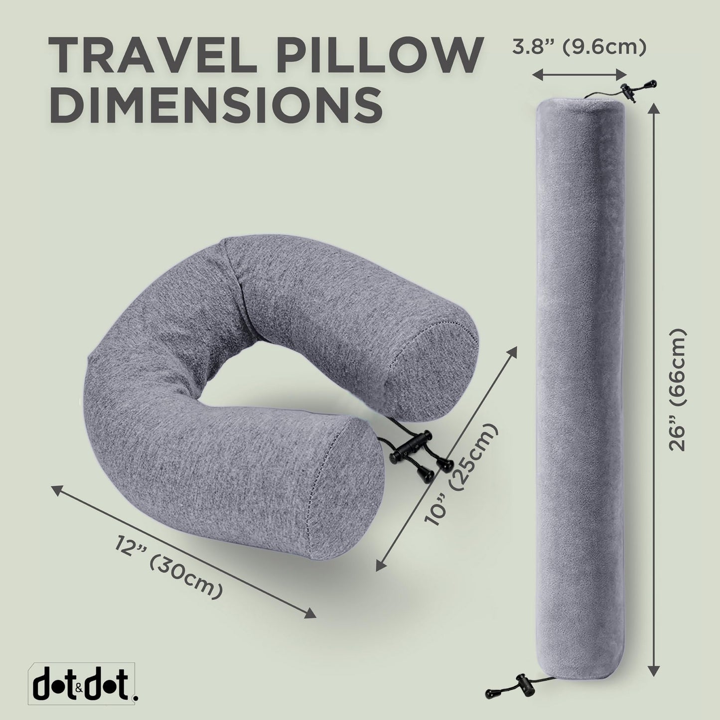 Dot&Dot Twist Memory Foam Travel Pillow for Airplanes - Travel Neck Pillow for Sleeping - Airplane Pillow for Neck Support, Chin, Lumbar and Leg - Adjustable, Bendable Neck Roll Pillow