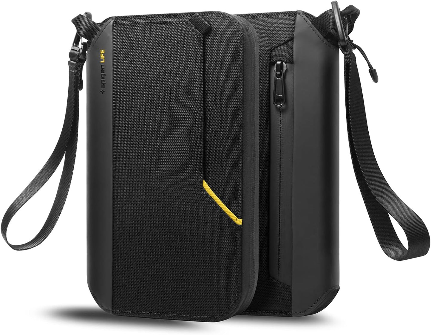 Spigen Life Passport Holder for Family, Passport Wallet Travel Documents Organizer Passport Holder with RFID Blocking, SIM Card Holder and Eject Pin, Wrist strap, up to 4 Passports- Black