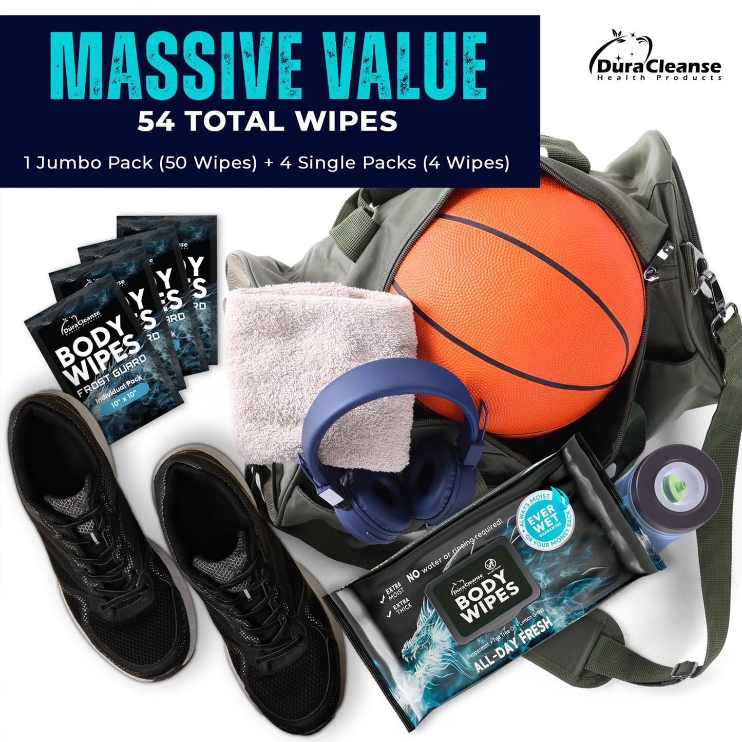 Body Wipes for Adults Bathing No Rinse - 20 Count Travel Shower Wipes - 9" x 12" Individually Wrapped Thick Cleansing Waterless Wash Scrubs - Disposable Washcloths for Camping & Elderly Incontinence