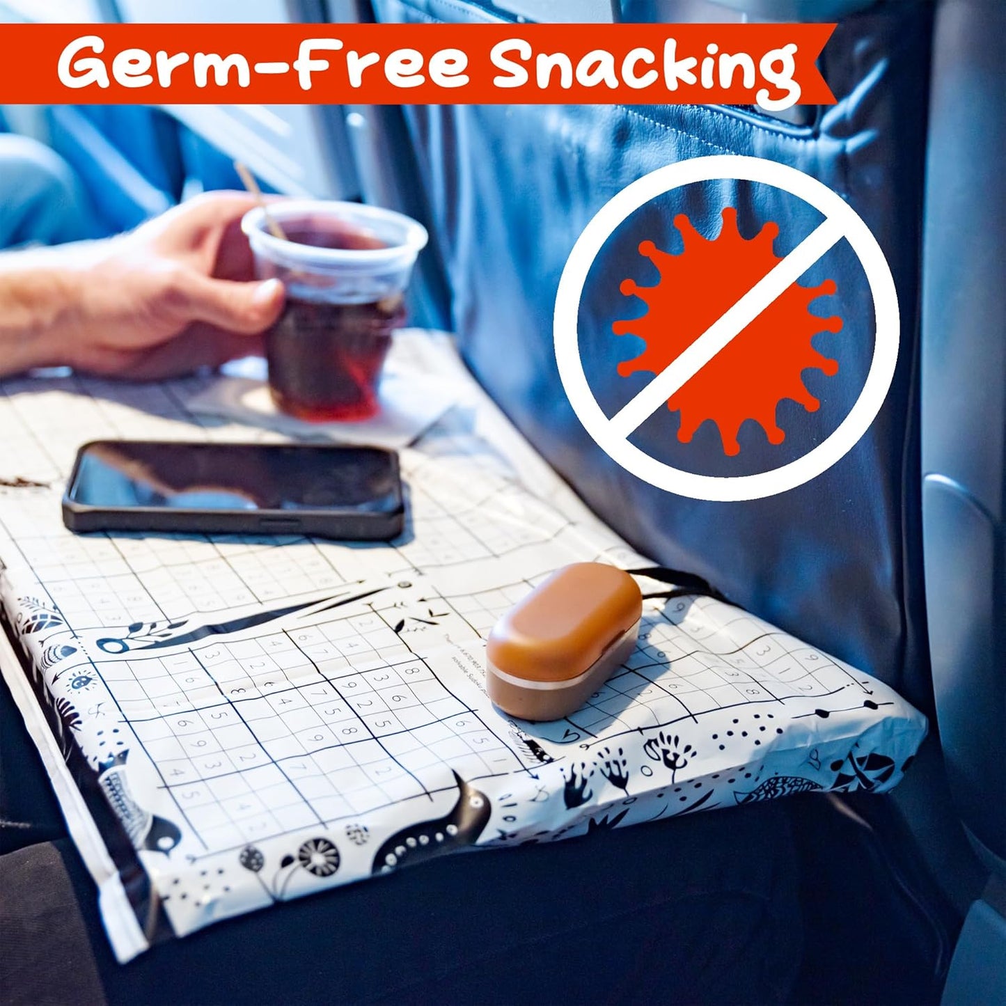 GSM Brands Disposable Airplane Tray Table Cover (Pack of 20) - Double Sided with 12 Games - Opaque White
