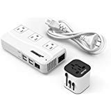 BESTEK Universal Travel Adapter 220V to 110V Voltage Converter with 6A 4-Port USB Charging and UK/AU/US/EU Worldwide Plug Adapter (White)