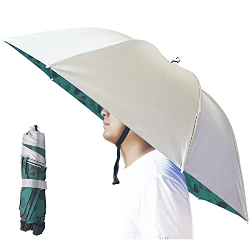 Umbrella Hat, 37 inch Fishing Umbrella Hat Hands Free Foldable UV Protection Umbrella Cap Adjustable Headwear for Fishing Golf Camping Beach Gardening Sunshade Outdoor