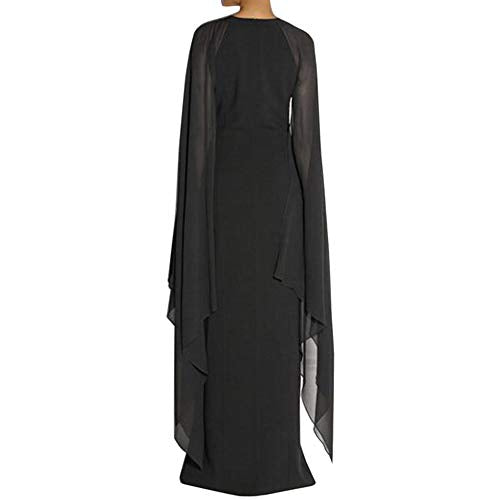MAYFASEY Women's Elegant High Split Flare Sleeve Formal Evening Gowns Maxi Dress with Cape