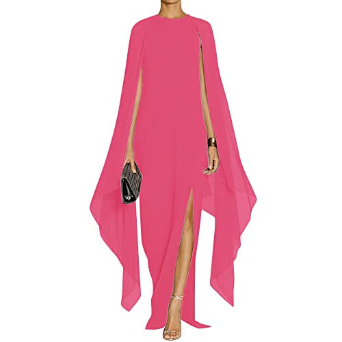 MAYFASEY Women's Elegant High Split Flare Sleeve Formal Evening Gowns Maxi Dress with Cape