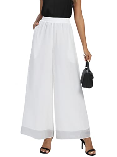 heipeiwa Women's Chiffon Dress Beach Wide Leg Palazzo Pants Elastic Waist Trouser