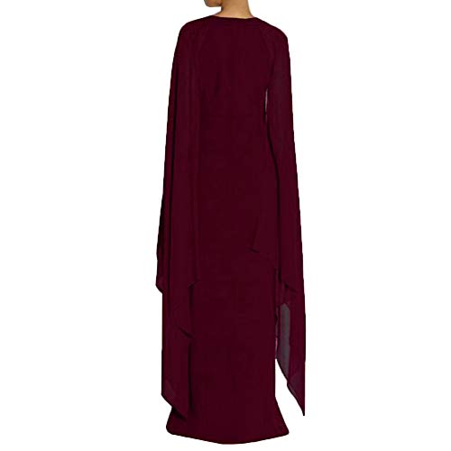 MAYFASEY Women's Elegant High Split Flare Sleeve Formal Evening Gowns Maxi Dress with Cape