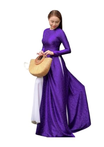 Vietnamese Traditional Ao Dai For Women, Ao Dai For Women, Vietnamese Dress For Women, Ao Dai Dress For Women Gam Purple color TU Kay (4XL)