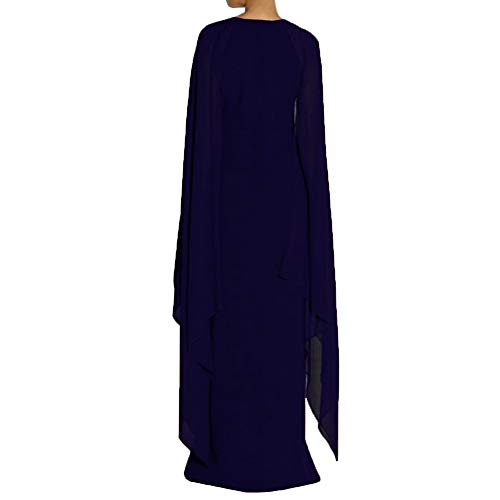 MAYFASEY Women's Elegant High Split Flare Sleeve Formal Evening Gowns Maxi Dress with Cape