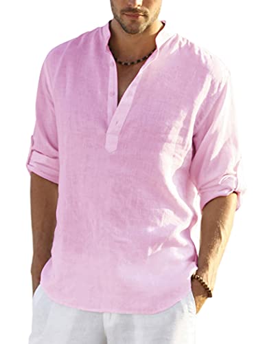 COOFANDY Men's Cotton Linen Henley T-Shirts Long Sleeve Hippie Casual Beach T-Shirts