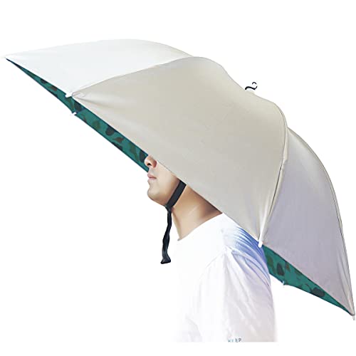 Umbrella Hat, 37 inch Fishing Umbrella Hat Hands Free Foldable UV Protection Umbrella Cap Adjustable Headwear for Fishing Golf Camping Beach Gardening Sunshade Outdoor