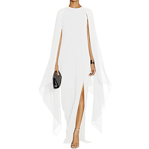 MAYFASEY Women's Elegant High Split Flare Sleeve Formal Evening Gowns Maxi Dress with Cape