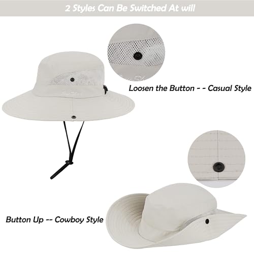 Women's Outdoor UV-Protection-Foldable Sun-Hats Mesh Wide-Brim Beach Fishing Hat with Ponytail-Hole