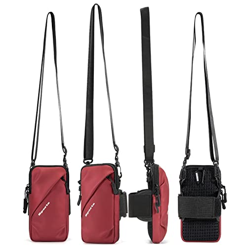 Cell Phone Holder, Small Crossbody Shoulder Holsters Bag with Arm Band, Fits iPhone and Android, Use for Running, Walking, Hiking & Biking (6.7 Inches, Red)