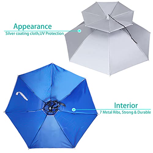 Umbrella Hat, 37 inch Fishing Umbrella Hat Hands Free Foldable UV Protection Umbrella Cap Adjustable Headwear for Fishing Golf Camping Beach Gardening Sunshade Outdoor