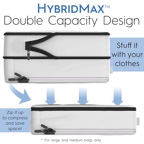 8 Set/4 Set Deluxe Compression Packing Cubes Travel - Maximize Space In Luggage With Patented HybridMax Double Capacity Design, Luxury Compressible Packing Cubes For Travel, Large, Small, & Medium