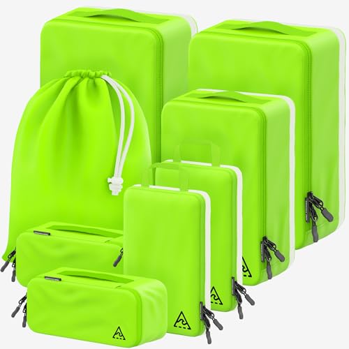 8 Set/4 Set Deluxe Compression Packing Cubes Travel - Maximize Space In Luggage With Patented HybridMax Double Capacity Design, Luxury Compressible Packing Cubes For Travel, Large, Small, & Medium