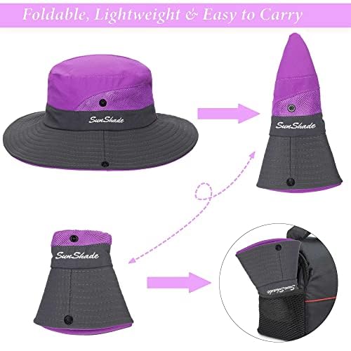 Women's Outdoor UV-Protection-Foldable Sun-Hats Mesh Wide-Brim Beach Fishing Hat with Ponytail-Hole