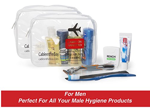 TSA Approved Clear Travel Toiletry Bag-Quart Sized with Zipper-Airport Airline Compliant Bag/Bottles-Men's/Women's 3-1-1 Kit+Travel (3 PACK)