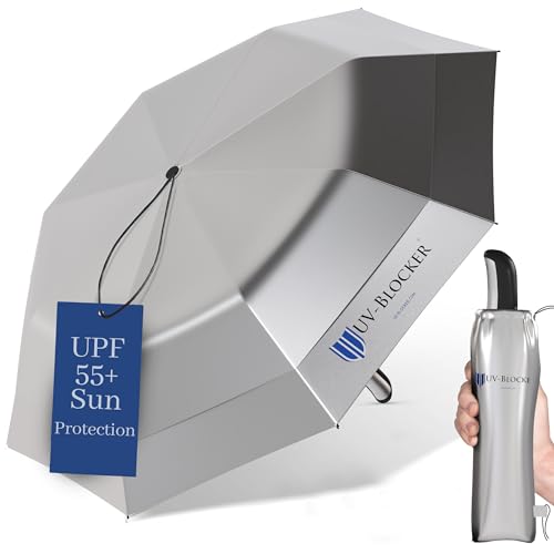 UV-Blocker Compact Sun Protection UV Umbrella - Auto Open/Close - Double Vented Canopy - Windproof Sun Umbrella for Walking - 55+ UPF - 42"/44"/58"