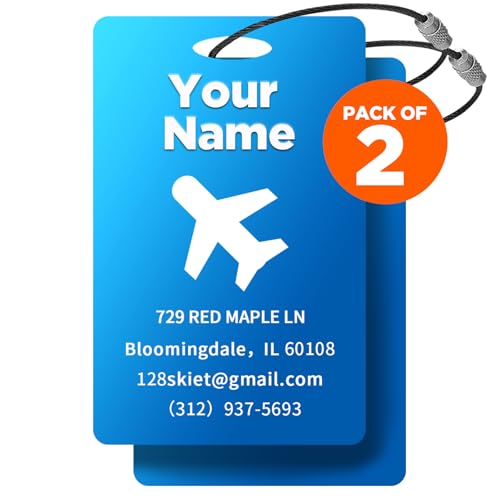 2 PCS Personalized Luggage Tags, Engraved Aluminum Luggage Tag, Custom Luggage Tag for Bag Id, Custom Suitcase Tag, Backpack Tag, Personalized Name Tags for Travel (Black)