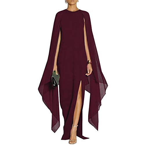 MAYFASEY Women's Elegant High Split Flare Sleeve Formal Evening Gowns Maxi Dress with Cape