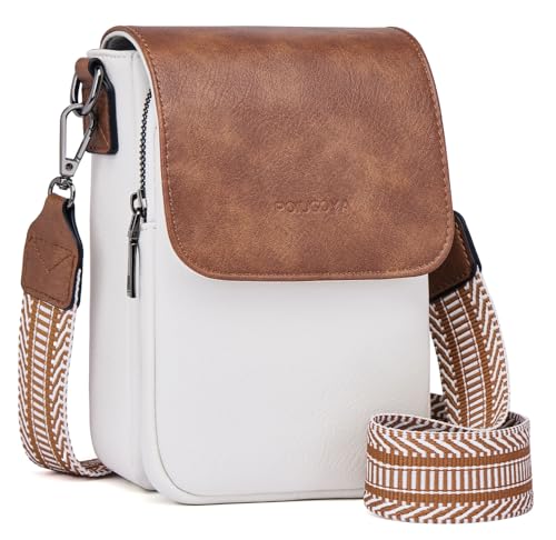 POIUGOYA Small Crossbody Bags for Women Trendy,Leather Triple Compartment Cell Phone Crossbody Wallet Purses with Card Slots