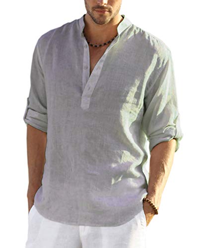 COOFANDY Men's Cotton Linen Henley T-Shirts Long Sleeve Hippie Casual Beach T-Shirts