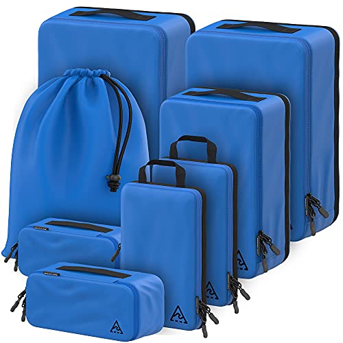 8 Set/4 Set Deluxe Compression Packing Cubes Travel - Maximize Space In Luggage With Patented HybridMax Double Capacity Design, Luxury Compressible Packing Cubes For Travel, Large, Small, & Medium
