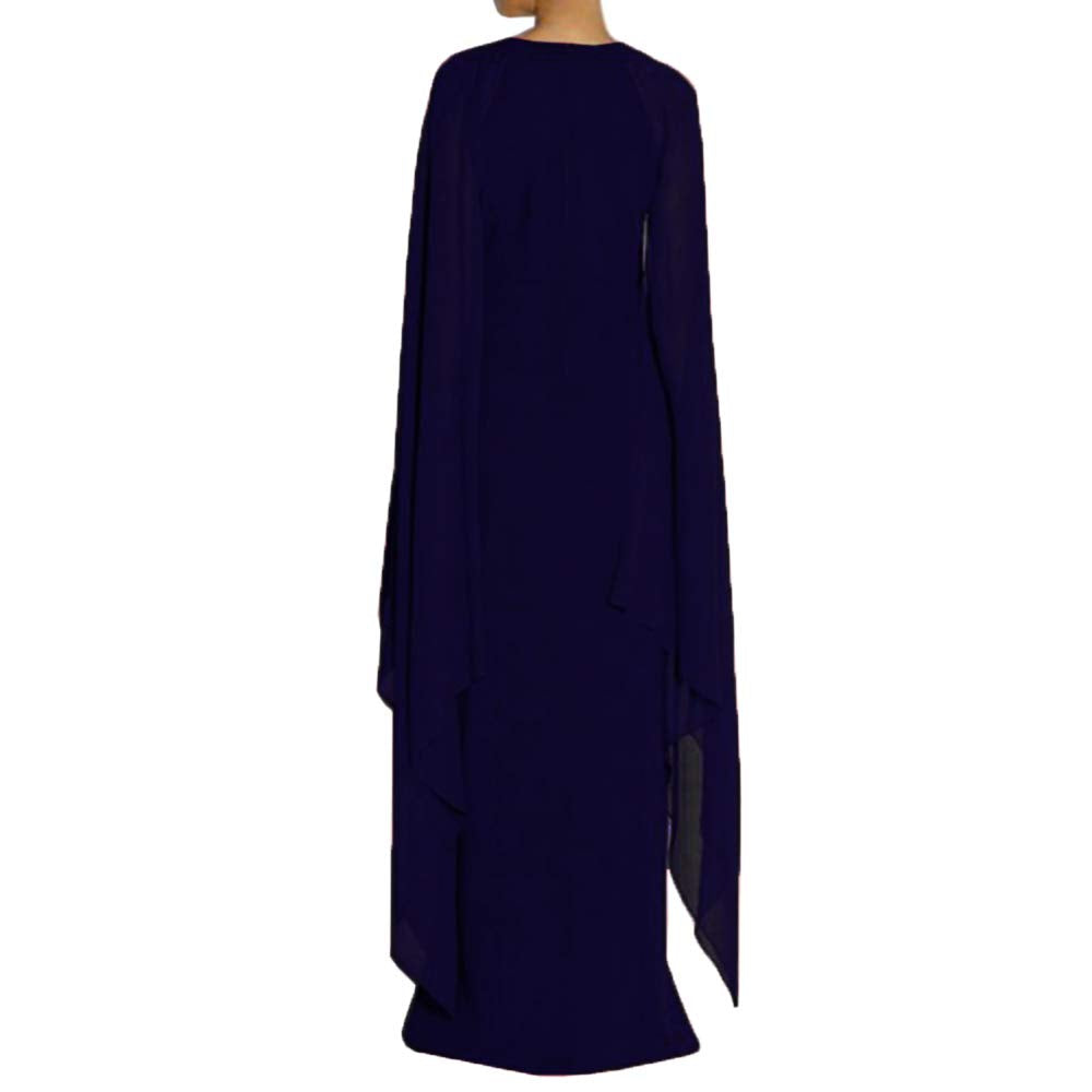 MAYFASEY Women's Elegant High Split Flare Sleeve Formal Evening Gowns Maxi Dress with Cape