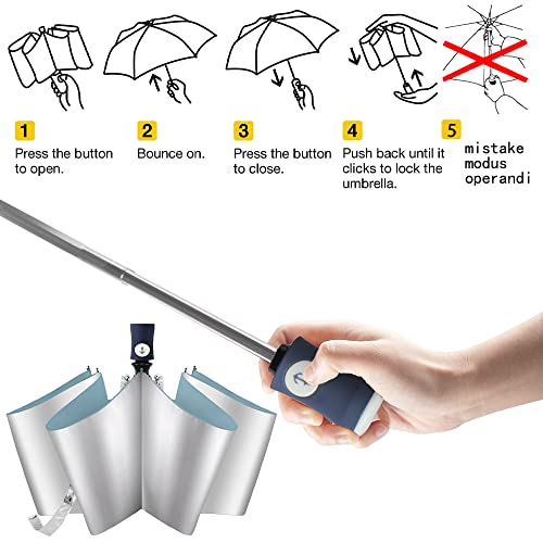 FDJASGY Silver Coating Layer Fabric Blocking UV 99.9% Sun Umbrella Compact Folding Travel Umbrella Automatic Windproof Umbrellas For Men and Women (Pink)