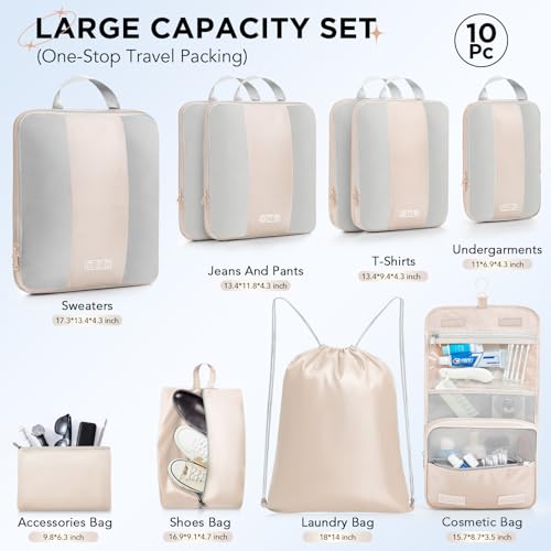 10 Set Compression Packing Cubes for Travel Essentials,Compressible Expandable Packing Cubes for Suitcase,OlarHike Luggage Organizer Bags for Travel,Handy Helper for Organizing Clothes(Black)