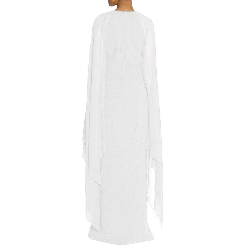 MAYFASEY Women's Elegant High Split Flare Sleeve Formal Evening Gowns Maxi Dress with Cape