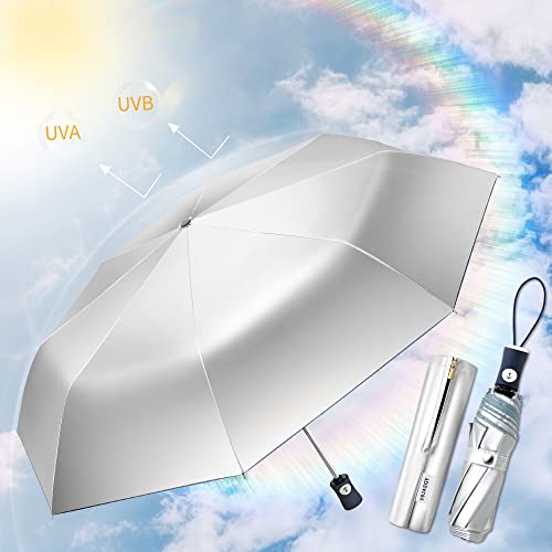 FDJASGY Silver Coating Layer Fabric Blocking UV 99.9% Sun Umbrella Compact Folding Travel Umbrella Automatic Windproof Umbrellas For Men and Women (Pink)