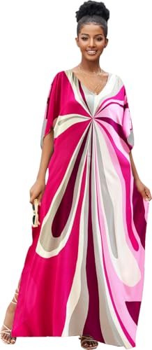 RanRui Floral Print Kaftan Dresses for Women Ethnic Boho Print Swim Cover up Batwing Sleeve Vneck Caftans