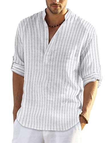 COOFANDY Men's Cotton Linen Henley T-Shirts Long Sleeve Hippie Casual Beach T-Shirts