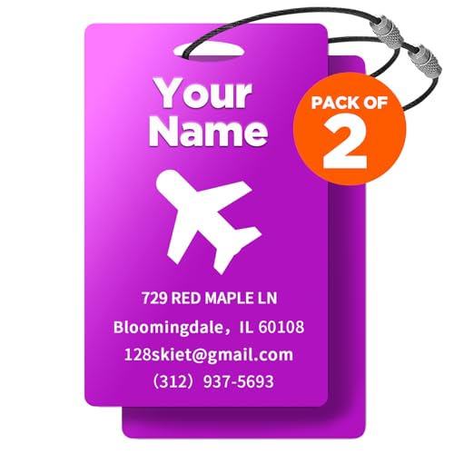 2 PCS Personalized Luggage Tags, Engraved Aluminum Luggage Tag, Custom Luggage Tag for Bag Id, Custom Suitcase Tag, Backpack Tag, Personalized Name Tags for Travel (Black)