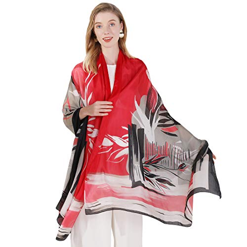 DANA XU 100% Mulberry Satin Silk Summer Travel Scarf Extra Large Women Floral Shawl Oversize Soft Wraps For Evening Dresses