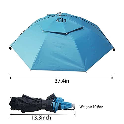 Umbrella Hat, 37 inch Fishing Umbrella Hat Hands Free Foldable UV Protection Umbrella Cap Adjustable Headwear for Fishing Golf Camping Beach Gardening Sunshade Outdoor