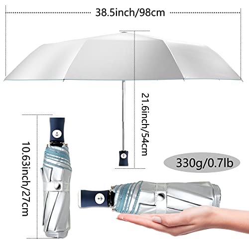 FDJASGY Silver Coating Layer Fabric Blocking UV 99.9% Sun Umbrella Compact Folding Travel Umbrella Automatic Windproof Umbrellas For Men and Women (Pink)