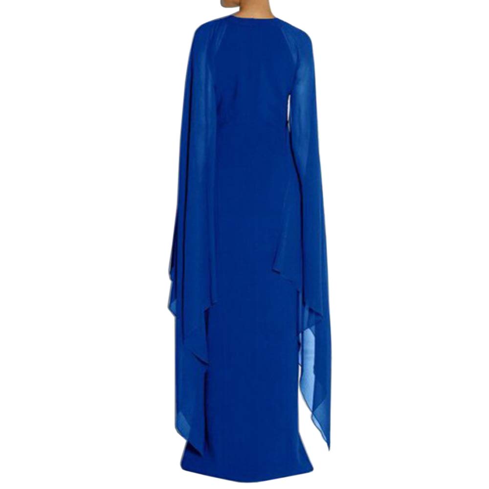 MAYFASEY Women's Elegant High Split Flare Sleeve Formal Evening Gowns Maxi Dress with Cape