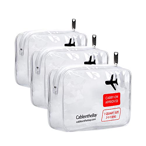 TSA Approved Clear Travel Toiletry Bag-Quart Sized with Zipper-Airport Airline Compliant Bag/Bottles-Men's/Women's 3-1-1 Kit+Travel (3 PACK)