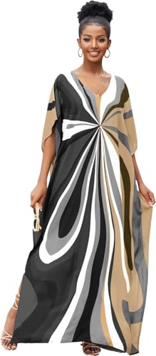 RanRui Floral Print Kaftan Dresses for Women Ethnic Boho Print Swim Cover up Batwing Sleeve Vneck Caftans