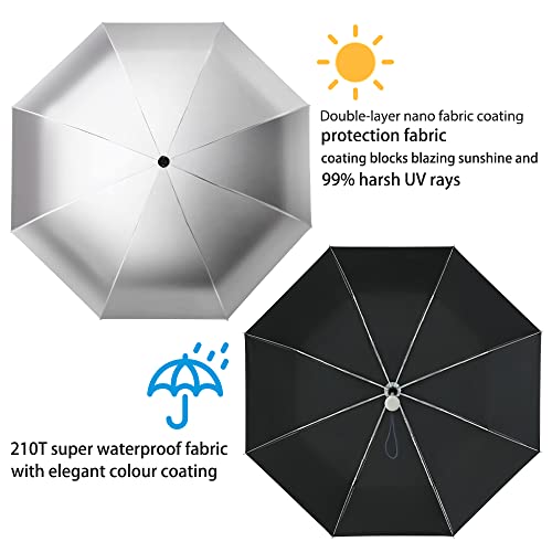 FDJASGY Silver Coating Layer Fabric Blocking UV 99.9% Sun Umbrella Compact Folding Travel Umbrella Automatic Windproof Umbrellas For Men and Women (Pink)