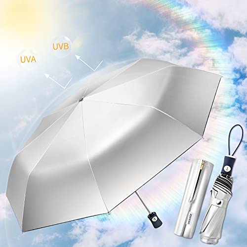 FDJASGY Silver Coating Layer Fabric Blocking UV 99.9% Sun Umbrella Compact Folding Travel Umbrella Automatic Windproof Umbrellas For Men and Women (Pink)