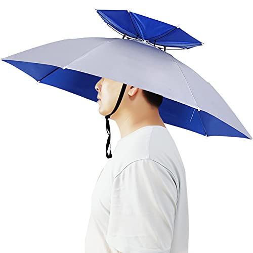 Umbrella Hat, 37 inch Fishing Umbrella Hat Hands Free Foldable UV Protection Umbrella Cap Adjustable Headwear for Fishing Golf Camping Beach Gardening Sunshade Outdoor