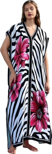 RanRui Floral Print Kaftan Dresses for Women Ethnic Boho Print Swim Cover up Batwing Sleeve Vneck Caftans