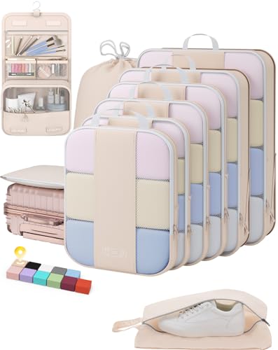 10 Set Compression Packing Cubes for Travel Essentials,Compressible Expandable Packing Cubes for Suitcase,OlarHike Luggage Organizer Bags for Travel,Handy Helper for Organizing Clothes(Black)