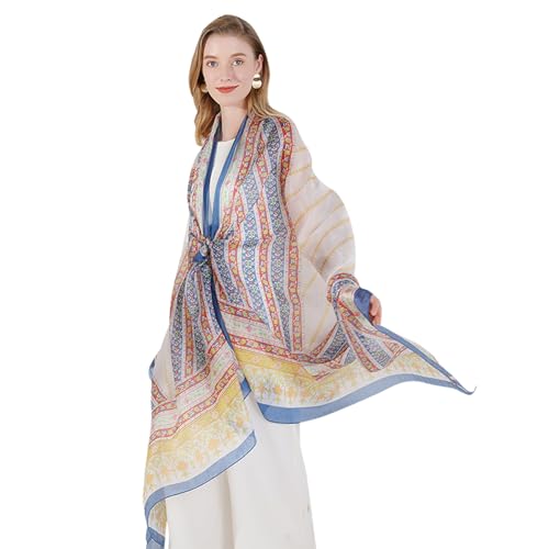 DANA XU 100% Mulberry Satin Silk Summer Travel Scarf Extra Large Women Floral Shawl Oversize Soft Wraps For Evening Dresses