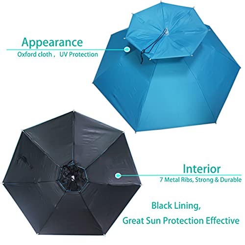 Umbrella Hat, 37 inch Fishing Umbrella Hat Hands Free Foldable UV Protection Umbrella Cap Adjustable Headwear for Fishing Golf Camping Beach Gardening Sunshade Outdoor