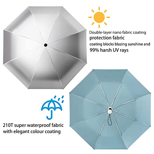 FDJASGY Silver Coating Layer Fabric Blocking UV 99.9% Sun Umbrella Compact Folding Travel Umbrella Automatic Windproof Umbrellas For Men and Women (Pink)